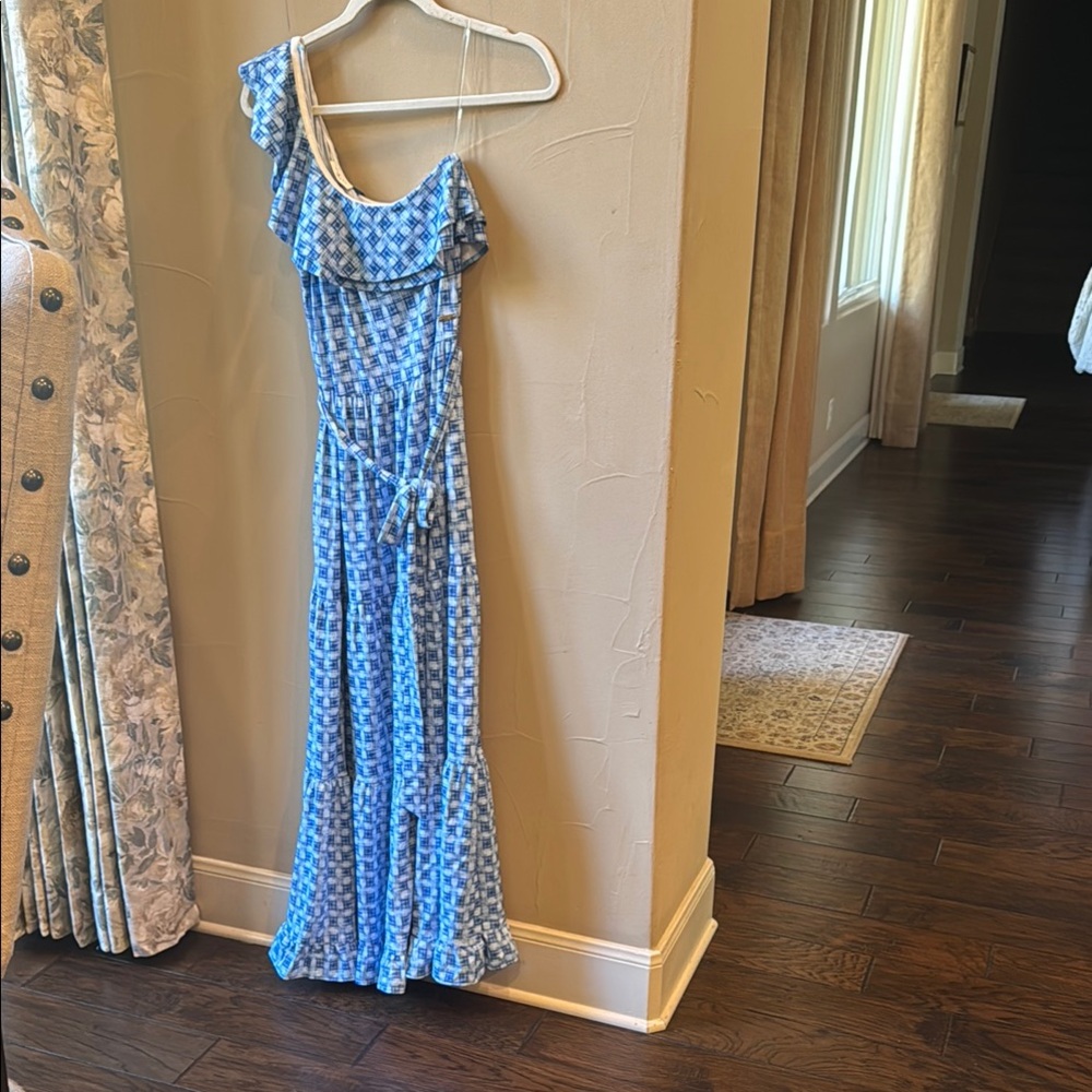 Cabana Life Windermere Blue One-Shoulder Ruffle Maxi Dress NWT
